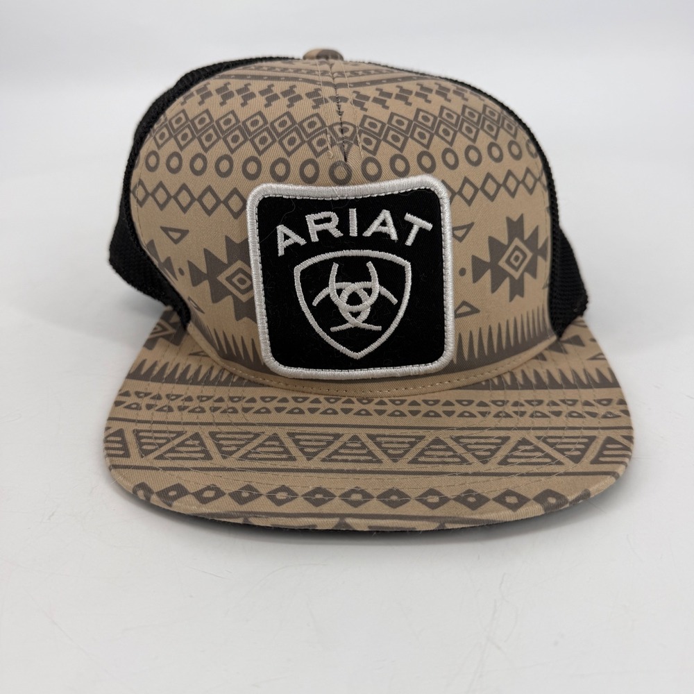 Ariat Trucker Hat Snapback Aztec Print Tan Black One Ten‎ Flexfit Cap